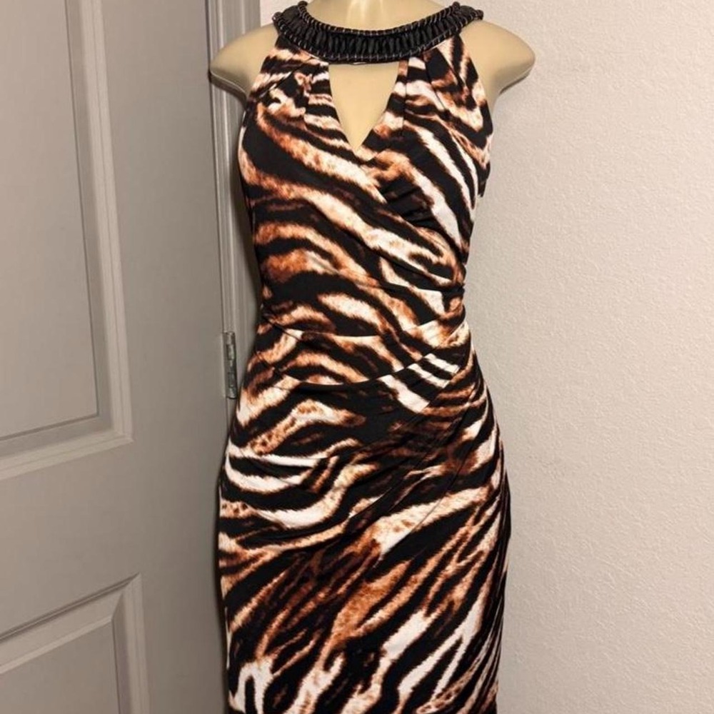 Muse brown and black zebra print mini dress